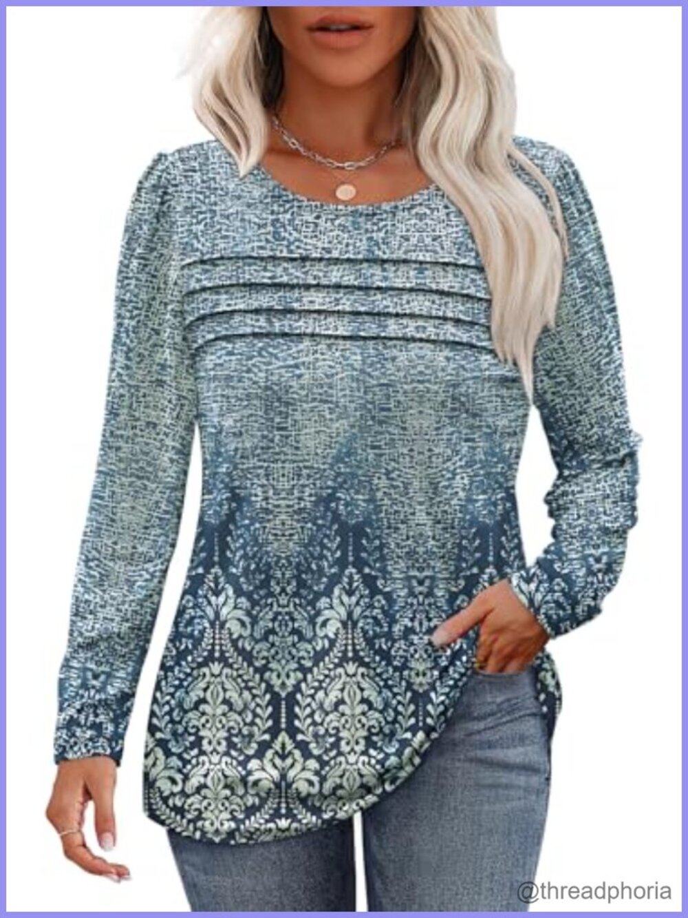 Long Sleeve Pleated Tunic Top for Women Casual Blouse to Wear with Leggings